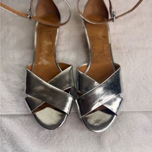 Marc By Marc Jacobs Silver Metallic Crisscross Ankle-Strap Heels